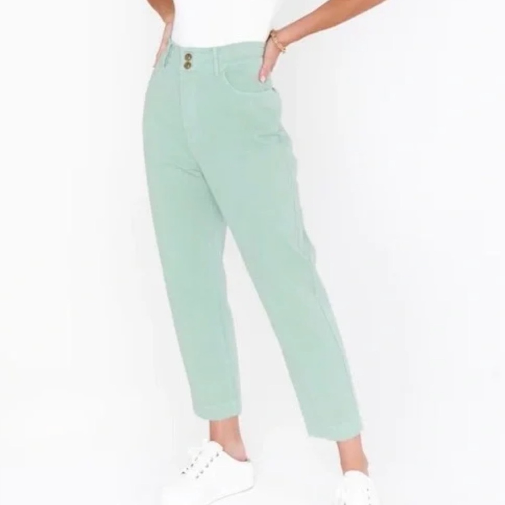 Show Me Your Mumu Emilia Mom Jeans Ankle Capri Light Green size New! Sz Large